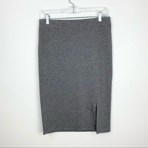 Loft Gray Ribbed Slit Pencil Skirt Stretch